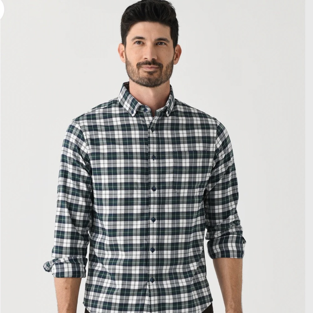 Mizzen+Main Men's Green and White Plaid Shirt